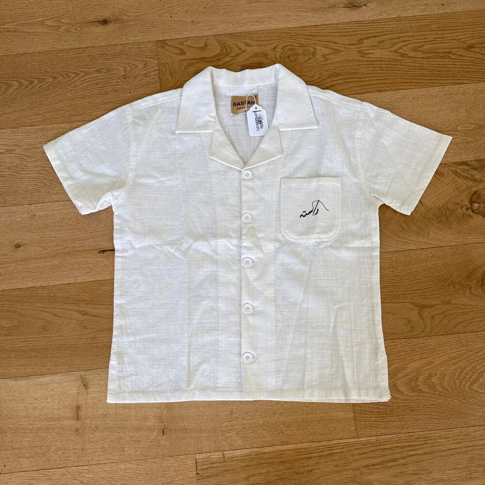 Rastah - Seersucker Short Sleeve Handwoven Button Down Shirt in Off White